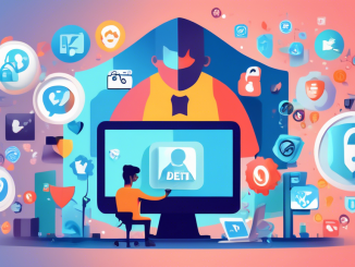 Create an image of a person confidently clicking a 'Delete' button on a computer screen, surrounded by icons representing various social media and online platforms, while a shield icon symbolizes data protection and security.