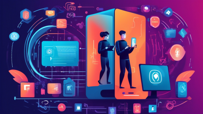 Create a detailed illustration that showcases various methods for protecting online data privacy. Include elements such as a person using a computer with a strong password depicted on the screen, a smartphone featuring two-factor authentication, a laptop with a VPN symbol, encrypted data streams, and icons representing antivirus software and firewalls. The background should have a digital, matrix-like aesthetic with padlocks and key symbols subtly integrated to emphasize security.