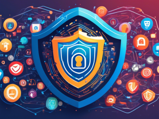 An eye-catching digital illustration featuring a shield symbol combined with a padlock, representing online privacy and security. The shield is surrounded by various internet icons such as websites, emails, and social media, all interconnected with secure lines. Overlay the text 'Top Choices for the Best Online Privacy Service in 2023' in a modern, tech-inspired font.