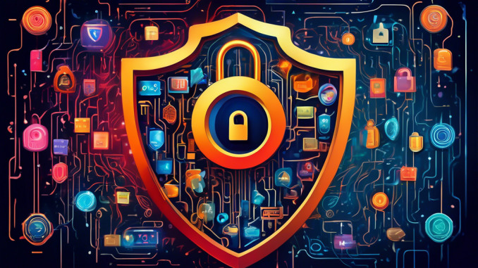 An artistic depiction of various logos of top privacy-focused companies integrated into an abstract digital shield, symbolizing online security and privacy protection. The background features a soft circuitry pattern intertwined with padlocks and keys, signifying encryption and safety. Vivid colors and sleek lines give a modern and trustworthy aesthetic.