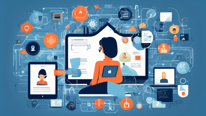 Create an image illustrating various ways to protect personal information online. The scene should include a diverse group of individuals working on different devices such as laptops, smartphones, and tablets. Surround them with visual elements that represent cybersecurity, like padlocks, shields, and encrypted messages. The environment should feel modern and digital, with a clean and organized interface. Additionally, include infographic elements such as tips for strong passwords, recognizing phishing emails, and using two-factor authentication, integrated into the scene creatively.