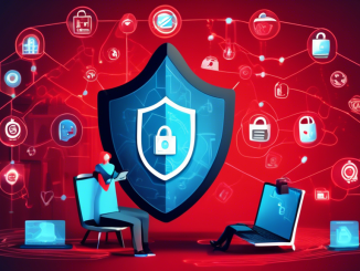 Create an image of a person using a laptop in a home setting, surrounded by various symbols of online privacy such as a shield, padlock, VPN icon, fingerprint, and encrypted data. The background should include subtle elements like closed-circuit cameras with a red 'X' on them and a smartphone with privacy settings engaged. The overall atmosphere should convey a sense of security and vigilance.