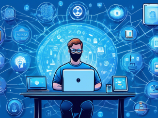 A detailed digital illustration of a user sitting at a desk with multiple devices, all showing various privacy-enhancing techniques such as using VPNs, strong passwords, and encrypted messaging apps. The background features icons of privacy and security symbols, like a shield, a lock, and a fingerprint, to represent enhanced web privacy. The scene is illuminated with a soft, blue light, giving it a modern and sophisticated feel.