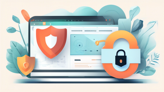 Create a digital illustration of a sleek, modern web browser interface with strong privacy and security elements. The browser should have icons and symbols like padlocks, shields, and incognito masks prominently displayed, representing privacy and security features. In the background, show subtle, abstract representations of data encryption, protected browsing, and secure communications. Use a neutral, calming color palette to emphasize trust and safety.