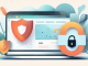 Create a digital illustration of a sleek, modern web browser interface with strong privacy and security elements. The browser should have icons and symbols like padlocks, shields, and incognito masks prominently displayed, representing privacy and security features. In the background, show subtle, abstract representations of data encryption, protected browsing, and secure communications. Use a neutral, calming color palette to emphasize trust and safety.